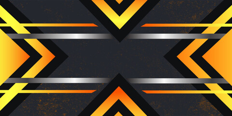 Futuristic orange and black abstract gaming banner design template with metal technology concept.