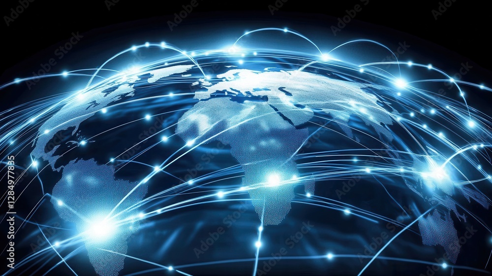Aufkleber a glowing earth with interconnected network lines on a dark, textured background, illustrating the f