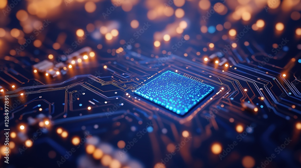 Poster innovative technology circuit board close-up digital space electronic components high-tech environme