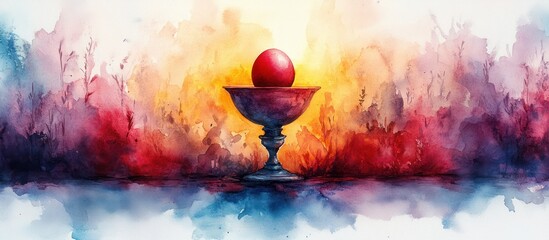 Eucharist Communion Chalice Egg Maundy Thursday Last Supper Easter Sacred Religious Illustration Watercolor