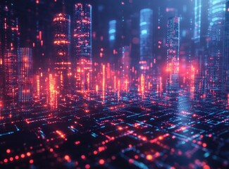 Obraz premium Futuristic Digital Financial Graphs in Cyberpunk Style