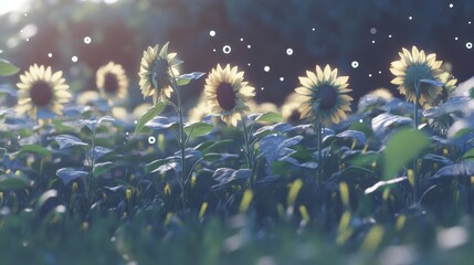 Vibrant Sunflower Field with Soft Light and Gentle Bokeh Effect