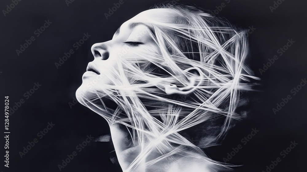 Poster dynamic expression of emotion abstract portrait photography studio fine art dark background close-up