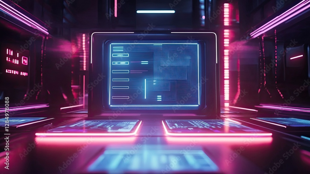 Aufkleber futuristic holographic screen with interactive buttons and glowing elements.