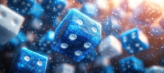 Dynamic Digital Art Composition of Game Tiles in Blue and White Color Minimalist Style