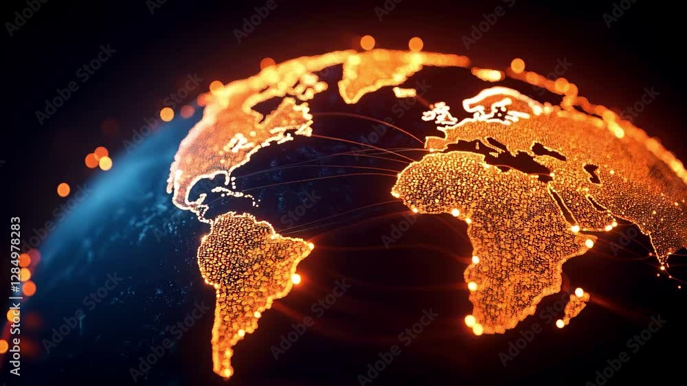 Wall mural glowing network lights on digital tech globe rotation, world data connectivity