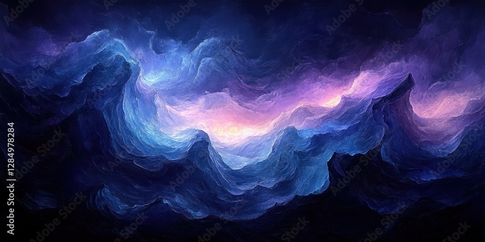 Poster abstract expressionist artwork with colorful swirls and flowing shapes in dreamy atmosphere