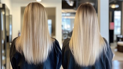 Fototapeta premium Smooth and Shiny Long Hair Transformation in Salon Environment