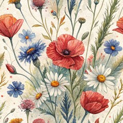 Floral Seamless Pattern Design Nature Illustration Vibrant Colors Overhead View Artistic Style