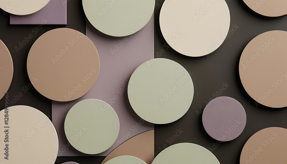 Poster abstract arrangement of circles and rectangles in muted colors