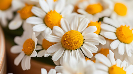 Obraz premium Chamomile flowers close-up isolated on transparent background 