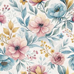 Floral Seamless Pattern Design Nature Inspired Digital Artwork Vibrant Colors Close-Up View Botanical Concept