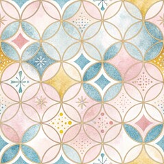 Artistic Seamless Pattern Design of Interlocking Circles Abstract Style Digital Artwork Soft Pastel Colors Aesthetic Appeal
