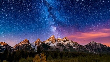 Starry Night Above Mountain Peaks 