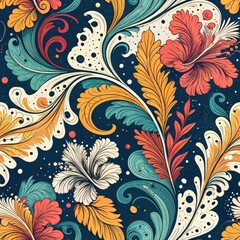 Vibrant Floral Seamless Pattern Design Digital Art Creation Colorful Background Artistic Environment Close-up View Decorative Concept