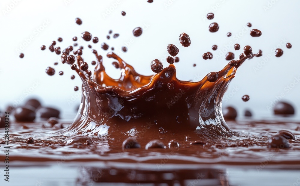 Poster chocolate splash with ripples in a pool of cocoa drink
