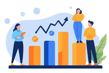 Modern Team Analyzing Business Growth with Charts and Graphs in Bright Colors