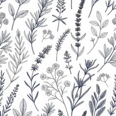 Seamless Pattern Floral Design Studio Setting Illustration Art Minimalist Aesthetic Top-Down View Botanical Inspiration