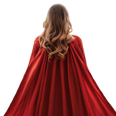 A Woman Wearing a Superhero Cape Isolated on Transparent Background
