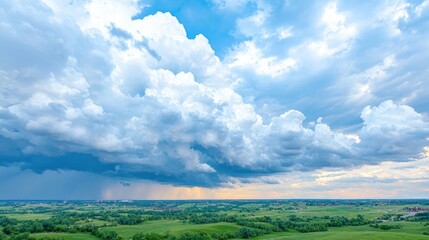 Storm clouds over rural landscape, rain, nature