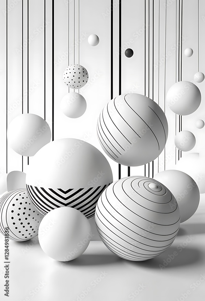 Aufkleber elegant monochrome spheres with geometric patterns in a minimalist setting