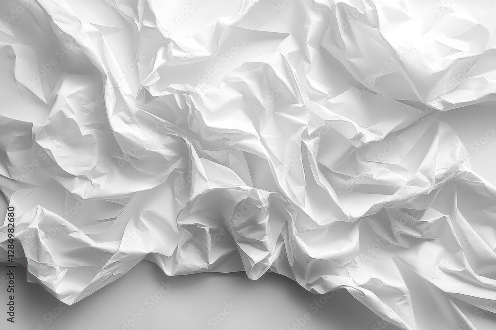 Poster crumpled white paper abstract background with texture and depth