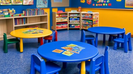 Preschool classroom learning colorful tables