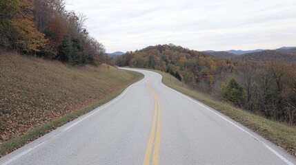 Fototapeta premium Winding autumn road, scenic hills, fall foliage, travel