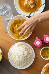 A delicious meal spread out on the table, ready to be enjoyed by the family, perfect for family gatherings, home-cooked meals, and dining moments.