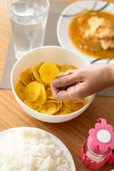 Crispy and salty fried chifles, a perfect snack or side dish, ideal for savory cravings and traditional Ecuadorian cuisine.