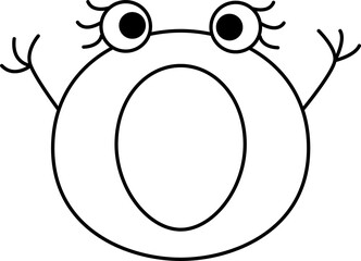 capital letter O with eyes raised hands up and looking at camera