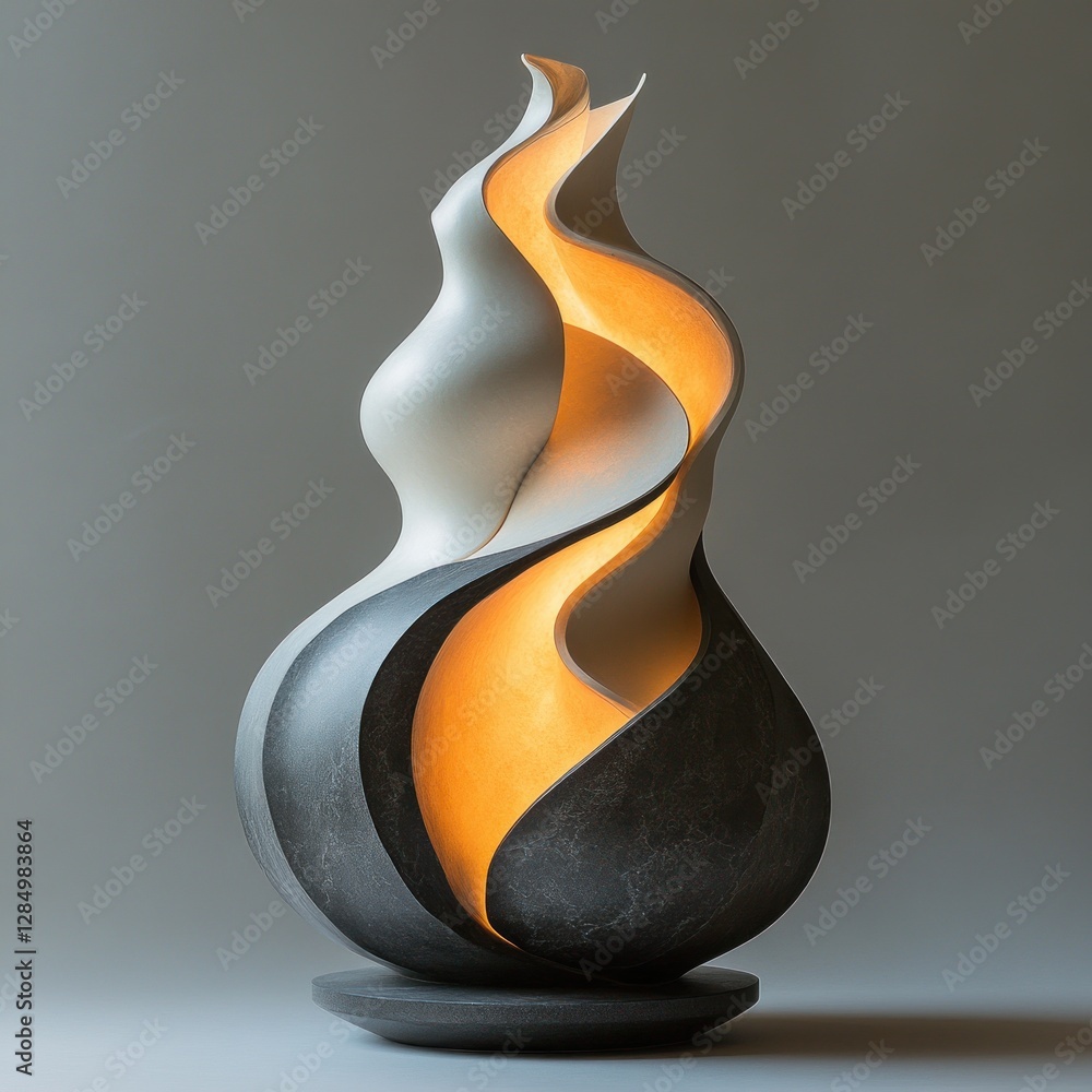 Aufkleber fluid abstract sculpture in white and dark gray with soft lighting and smooth gradient background
