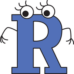 capital letter R with eyes bent its arms and looking down