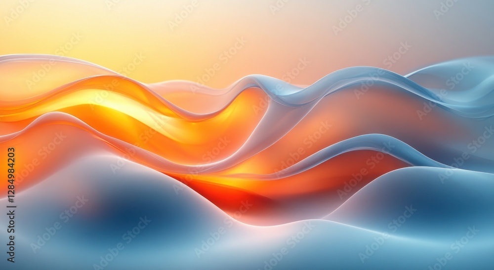 Poster abstract wave pattern with gradient of blues and golds in modern art style