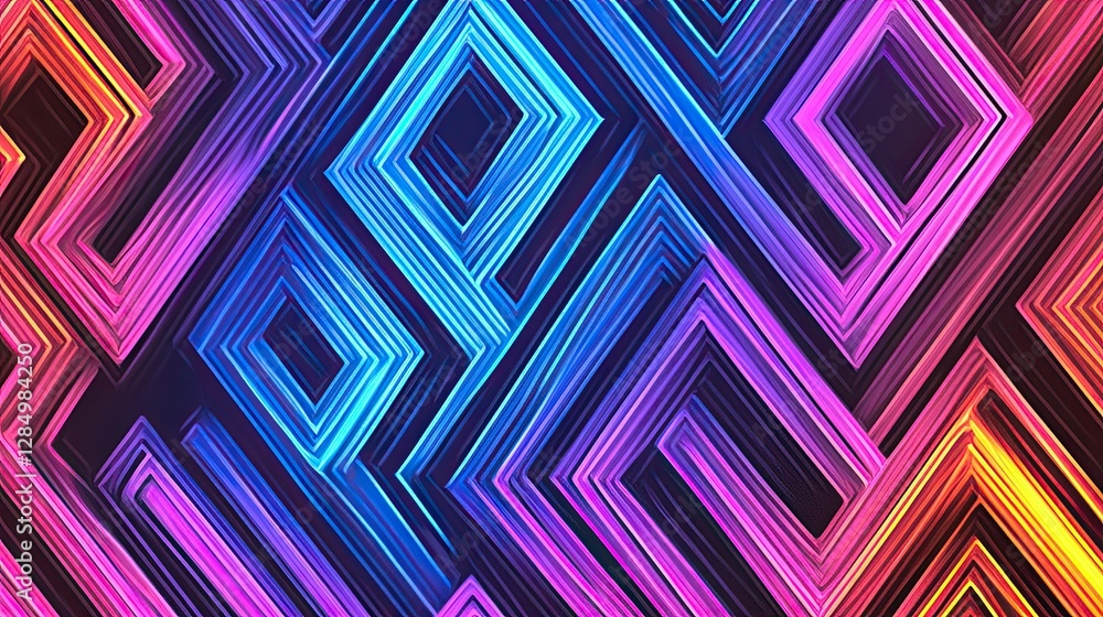 Poster geometric triangle pattern with neon gradient colors, creating a sharp modern aesthetic.