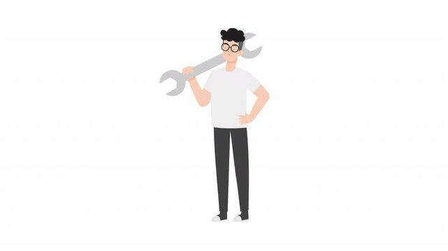 video man standing holding a wrench cartoon animation
