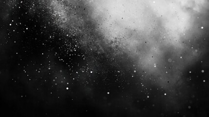 An abstract, high-contrast black and white background with particles gently dispersed, providing an elegant and artistic design element.