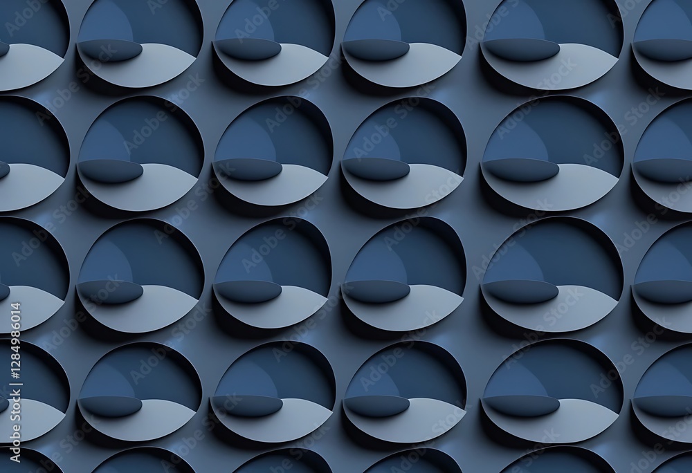 Poster sophisticated 3d pattern in deep blues and grays, abstract minimalist design