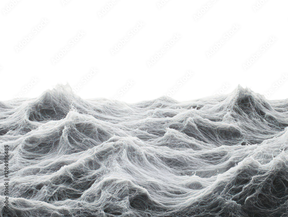 Poster abstract monochrome ocean wave pattern on transparent background. white waves cresting against a bla