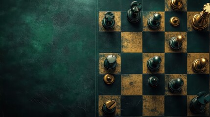 Chess Game Strategy: Elegant Vintage Wooden Board with Pieces in Tactical Setup - Isolated on Dark Abstract Background