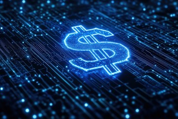 Glowing Digital Dollar Symbol in a Matrix of Light and Data Connections
