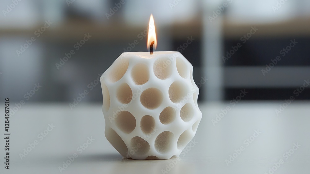 Poster unique honeycomb pattern candle with flickering flame on table