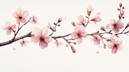 A delicate illustration of cherry blossom branches in soft pink hues.