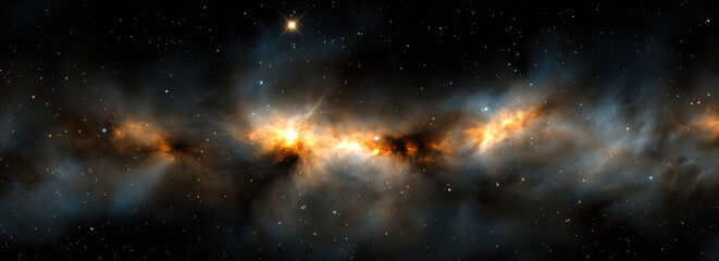 stunning cosmic scene featuring glowing gas cloud in space, illuminated by distant stars