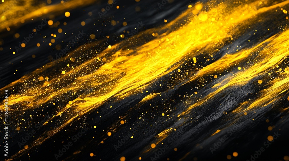 Poster abstract gold particle flow on dark background