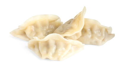 Tasty boiled gyoza (dumplings) isolated on white