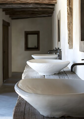 Modern Double White Ceramic Washbasins for Bathroom