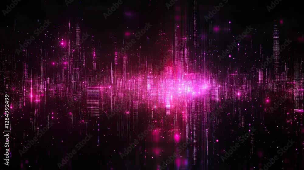 Poster high-tech abstract data flow with floating luminous particles on a dark background.