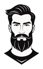 Man with verdi beard, handlebar moustache waxed in a loose curl and side parted combed hair. Style of the 2000s