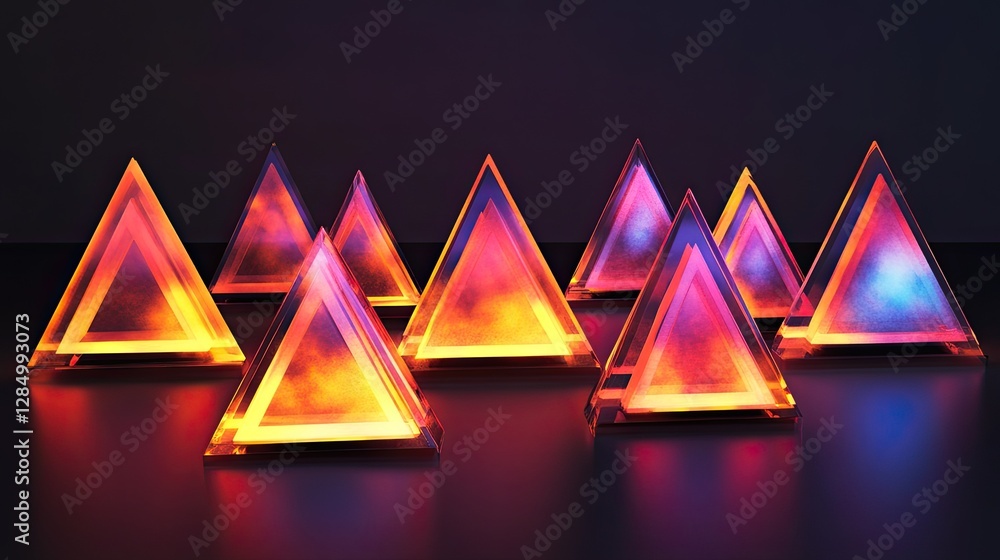 Aufkleber high-tech glowing 3d triangles arranged in a pattern, symbolizing innovation, digital technology, an